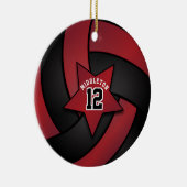 濃い赤と黒のスターバレーボール セラミックオーナメント (右)