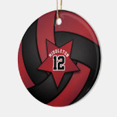 濃い赤と黒のスターバレーボール セラミックオーナメント (左)