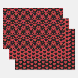 濃い赤と黒のハートラップ紙シート ラッピングペーパーシート