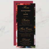 濃い赤と黒のフローラ結婚のメニューカード メニュー (正面/裏面)