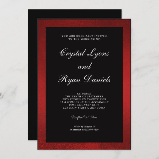 濃い赤と黒の結婚式招待状 招待状 (正面/裏面)