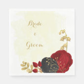 濃い赤と黒の花の金ゴールド スタンダードランチョンナプキン (正面)