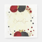 濃い赤と黒の花の金ゴールド スタンダードランチョンナプキン (正面)