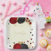 濃い赤と黒の花の金ゴールド ペーパープレート (パーティー)