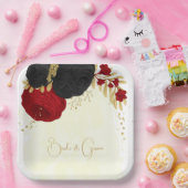 濃い赤と黒の花の金ゴールド ペーパープレート (パーティー)