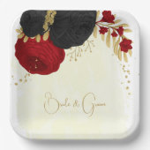 濃い赤と黒の花の金ゴールド ペーパープレート (正面)