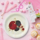 濃い赤と黒の花の金ゴールド ペーパープレート (パーティー)