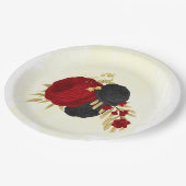 濃い赤と黒の花の金ゴールド ペーパープレート (アングル)