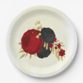 濃い赤と黒の花の金ゴールド ペーパープレート (正面)