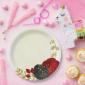 濃い赤と黒の花の金ゴールド ペーパープレート (パーティー)