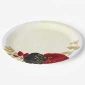 濃い赤と黒の花の金ゴールド ペーパープレート (アングル)