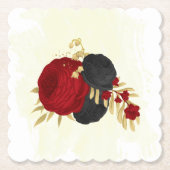 濃い赤と黒の花 ゴールド ペーパーコースター (正面)