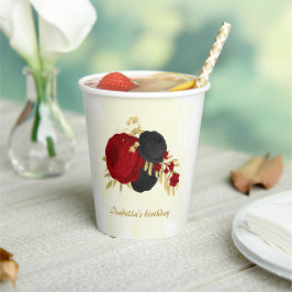 濃い赤と黒の花 ゴールド 紙コップ