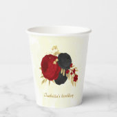 濃い赤と黒の花 ゴールド 紙コップ (裏面)