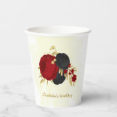 濃い赤と黒の花 ゴールド 紙コップ (正面)