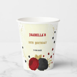 濃い赤と黒の花 ゴールド 紙コップ