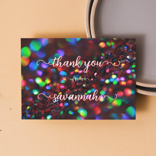 濃い赤のきらめくサンキューカード サンキューカード