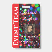 濃い赤のきらめく写真 バッジ (正面)