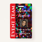 濃い赤のきらめく写真 バッジ (正面)