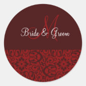 濃い赤のウェディングモノグラム ラウンドシール (正面)