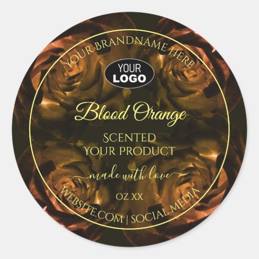 濃い赤のオレンジ色のバラ製品ラベルのロゴ ラウンドシール (正面)