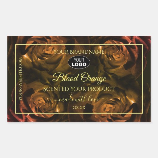 濃い赤のオレンジ色のバラ製品ラベルのロゴ 長方形シール (正面)