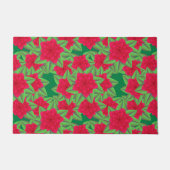 濃い赤のカメリアと緑の葉 ドアマット (正面)