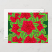 濃い赤のカメリアと緑の葉 ポストカード (正面/裏面)