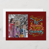 濃い赤のクリスマスワードアート写真 シーズンカード (正面/裏面)