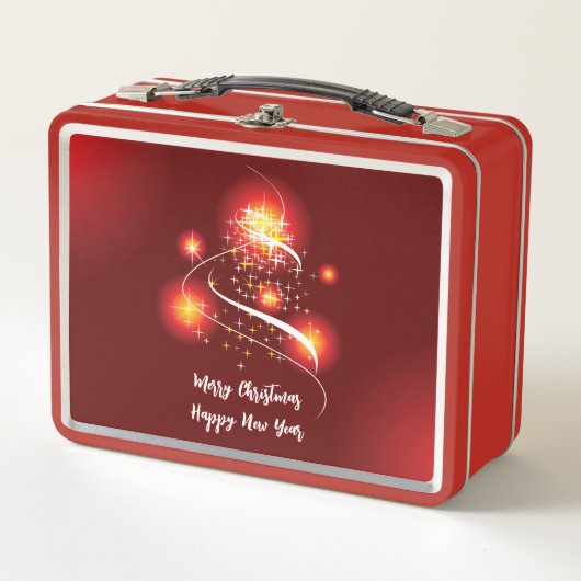 濃い赤のクリスマス メタルランチボックス (正面)