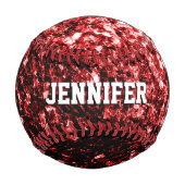 濃い赤のグリッターがチームきらきら光るの名前に輝く 野球ボール (裏面)