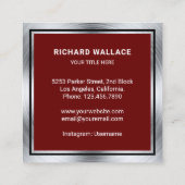 濃い赤のスチールハンドマン自動修理整備士 スクエア名刺 (裏面)