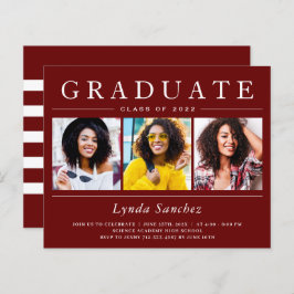 濃い赤のストライプ3 Photo Graduation Invitations