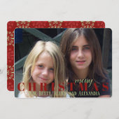 濃い赤のスノーフレーク両面フォトカード シーズンカード (正面/裏面)