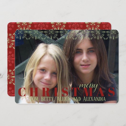 濃い赤のスノーフレーク両面フォトカード シーズンカード (正面/裏面)