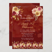 濃い赤のダリア花ブリデスメイドランチョン 招待状 (正面/裏面)