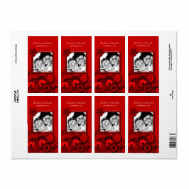 濃い赤のフローラ結婚の写真優先ワインラベル ラベル