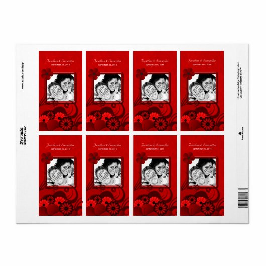 濃い赤のフローラ結婚の写真優先ワインラベル ラベル (フルシート)