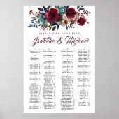 濃い赤のフローラ結婚アルファベットの座席表 ポスター (正面)