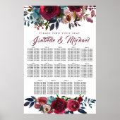 濃い赤のフローラ14台結婚の座席表 ポスター (正面)