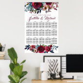 濃い赤のフローラ15台結婚の座席表 ポスター (ホームオフィス)