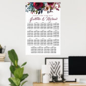 濃い赤のフローラ19台結婚の座席表 ポスター (ホームオフィス)