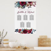 濃い赤のフローラ5台結婚の座席表 ポスター (キッチン)