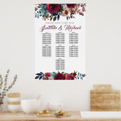 濃い赤のフローラ7台結婚の座席表 ポスター (キッチン)