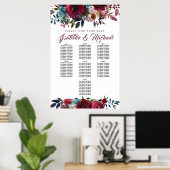 濃い赤のフローラ7台結婚の座席表 ポスター (ホームオフィス)
