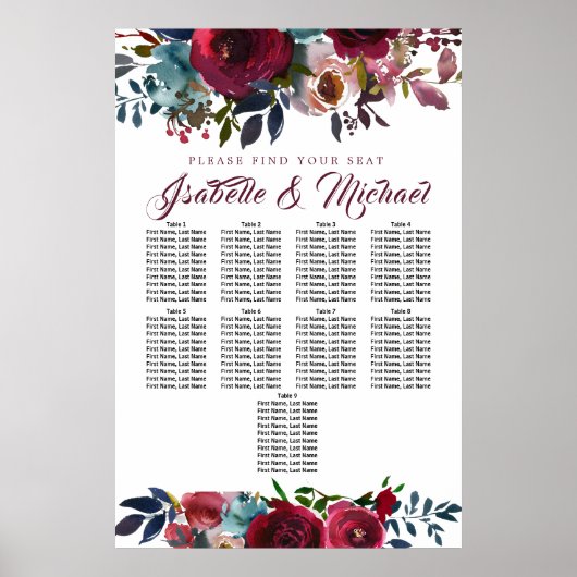 濃い赤のフローラ9台結婚の座席表 ポスター (正面)