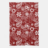 濃い赤のペイズリー;フローラ キッチンタオル (縦)