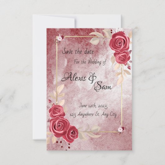 濃い赤のマロンカラーテーマ 招待状 (正面)