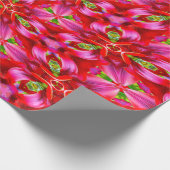 濃い赤のユリ模様 ラッピングペーパー (角)