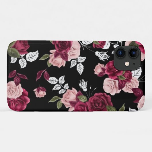 濃い赤のヴィンテージバラパターン Case-Mate iPhoneケース (裏面(横))